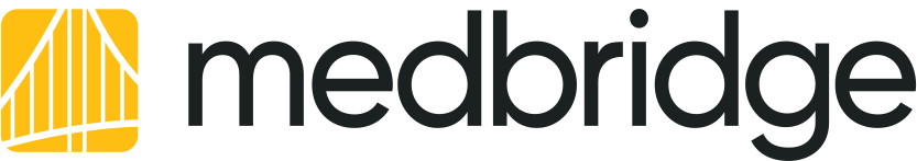 Medbridge logo with a yellow bridge icon on the left and "medbridge" in bold black letters on a white background.